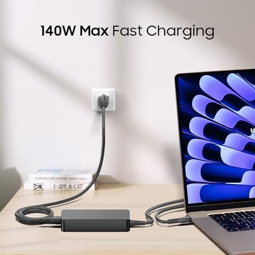 Ultra-Fast 140 W USB-C Ga N III Power Adapter – PD3.1 High-Speed Charger for HP Omen, Mac Book Pro, and MSI Laptops – Compact Design, 50% Charge in Just 30 Minutes, Fireproof PC Material for Enhanced Safety – Perfect for Dell XPS, Eero Po E, and Latest Mac Book Air Models – Versatile Charging Solution for Gaming and Professional Use