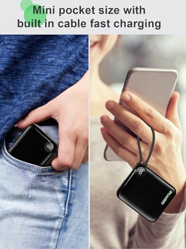 Compact 10,000 m Ah Power Bank with Integrated Charging Cable – 20 W PD Fast Charger for i Phone, Samsung, Google, Lenovo – Ultimate Travel-Ready Mini Portable Power Solution for On-the-Go Charging Needs