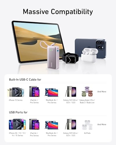 Anker Nano 10,000 m Ah Portable Charger – Ultra-Compact Power Bank with Integrated USB-C Cable for Fast Charging – 30 W Output for i Phone 16/15, Mac Book, Galaxy, Air Pods, and More – Eco-Friendly Design for On-the-Go Professionals