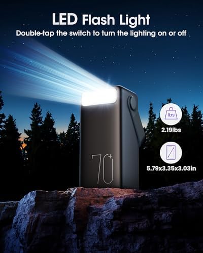 Ultra High-Capacity 70000 m Ah Power Bank – 22.5 W Fast Charging Portable Charger with LED Display & Built-In Flashlight – Ideal for Camping, Travel, and Emergency Use – Multiple Outputs for i Phone, Samsung, i Pad, and More – Stay Connected Anywhere with Long-Lasting Power Solution – Lightweight Design with Convenient Carry Strap and Real-Time Power Monitor – Comprehensive Safety Features Including Overcharge and Short Circuit Protection – Perfect for Outdoor Adventures and Unexpected Power Outages – Includes USB-C Charging Cable and 2-Year Customer Support for Peace of Mind
