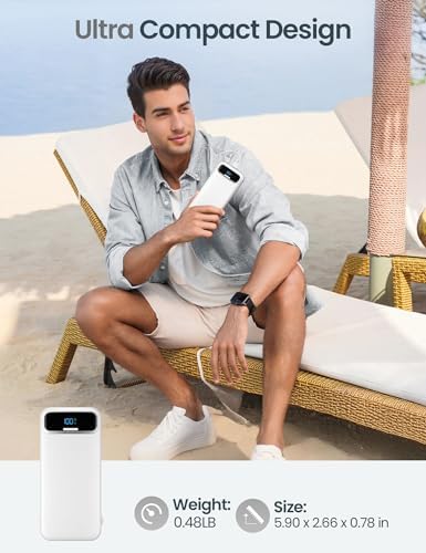 12000 m Ah Ultra-Light Portable Power Bank with Built-In Cables & AC Wall Plug – PD20 W USB-C Fast Charging for i Phone, Samsung & Android – LED Display for Battery Monitoring – Ultimate Travel Companion for Quick Device Recharging