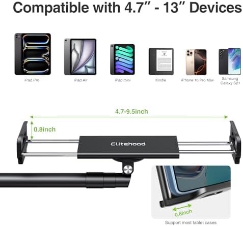 Revolutionize Your Reading Experience with the Elitehood Height Adjustable Tablet Floor Stand – 360° Rotatable Holder for i Pad, Kindle, Galaxy Tab, and Smartphones – Perfect for Hands-Free Viewing and Enhanced Comfort in Any Setting – Durable Design with Heavy Base for Stability and Versatility