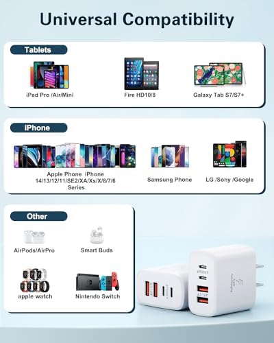 Dual-Pack 40 W USB C Charger Block – Fast Charging Power Adapter with 4 Ports for i Phone, Samsung, and i Pad – High-Speed Multi-Device Charging Solution with Enhanced Compatibility and Portability – Perfect for Home, Office, and Travel