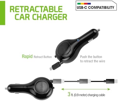 Effortless Power On-the-Go: Retractable USB-C Fast Car Charger for Apple i Phone 15, Samsung Galaxy, Google Pixel, and i Pads – Compact, Durable, and Universally Compatible for Rapid Charging Anywhere