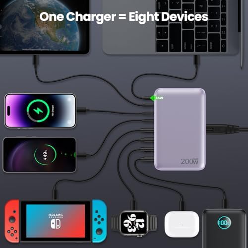 200 W Ga N III USB C Charging Hub – 6-Port Fast Charging Station for Laptops and Devices – PD 65 W Compatible with Mac Book Pro, i Pad, i Phone 15/16, Galaxy S23/S24, Steam Deck & More – Ultimate Universal Charger for Home, Office & Travel