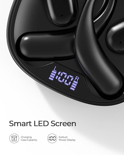 Ultimate Open Ear Bluetooth 5.3 Earbuds: Secure Sports Headphones with 75-Hour Playtime, Sweat-Resistant Design, Rapid Charging, and Digital Display Case for Music and Gaming Enthusiasts – Perfect for Active Lifestyles and Enhanced Audio Awareness