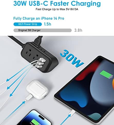 Cruise Ship Power Solutions: 30 W USB C Travel Power Strip with 5 Ft Flat Extension Cord, 4 Outlets & 3 USB Ports (2 USB-C) – Compact, Lightweight Design for Seamless Charging on Cruises and Beyond