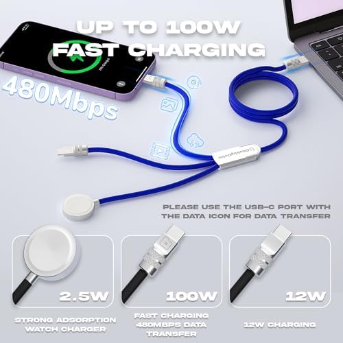 Ultimate Chubbycable Tri-Flex 3-in-1 USB-C Charger – 100 W Rapid Charging Solution for i Phone 16/15, Apple Watch, i Pad, and Galaxy Devices – 4.1 FT Durable Silicone Cable for Enhanced Portability and Versatile Compatibility
