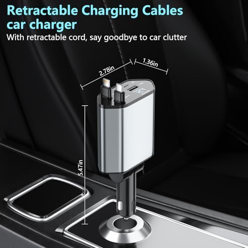 Ultimate Retractable Car Charger – 120 W Power Output, 4-Port Rapid Charging Hub with 2.7 Ft Tangle-Free Cables for i OS & Android Devices, Ideal for Road Trips and Family Travel, Compact Design for Seamless Vehicle Integration