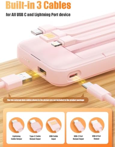 Essri 10000 m Ah Wireless Magnetic Power Bank – PD 22.5 W Fast Charging Portable Charger with Built-in Cable for Mag Safe i Phone 16/15/14/13/12 Series – Stylish Pink Design with Integrated Stand for On-the-Go Convenience and Seamless Power Solutions