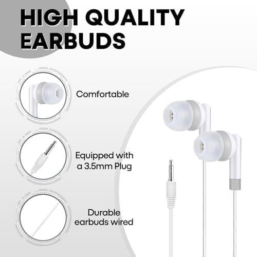 Bulk Earbud Headphones 50-Pack – Premium Wired Earphones for Classrooms & Group Learning, Exceptional Durability & Sound Quality, Perfect for Kids, Teens & Adults – Versatile Comfort for Family Activities & Educational Use (Black)