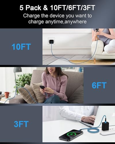 6 FT Samsung Fast Charging Cable (5 Pack) – Universal USB C to C Cord for i Phone 16 Series & Galaxy S25 Ultra – Durable Nylon Braided Design for Quick and Reliable Charging in Car and Home – Enhanced Compatibility with Pro, Max Models & More