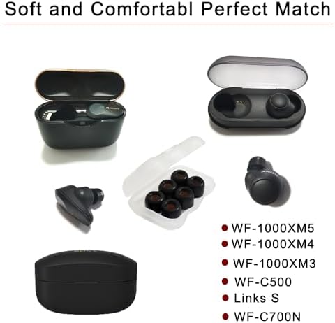 Upgrade Your Listening Experience with Memory Foam Ear Tips for Sony WF-1000 XM4, XM5 & Link Buds S – Superior Comfort & Sound Isolation – 3 Pairs Medium Black – Essential Replacement Accessories for Enhanced Audio Performance and Secure Fit