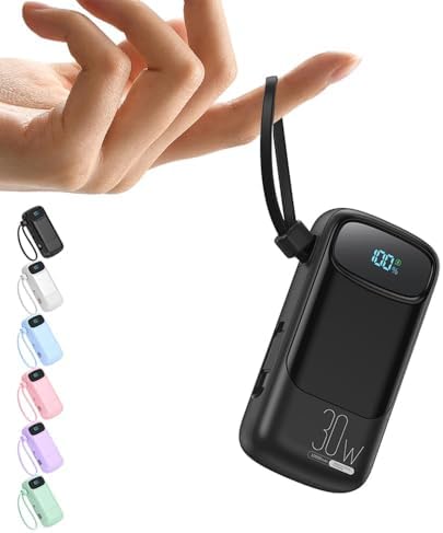 Compact 10,000 m Ah Fast Charging Power Bank with Built-In USB-C Cable for i Phone 16/15, Mac Book, Galaxy, and i Pad – Ultimate Travel Battery Pack for On-the-Go Charging Needs