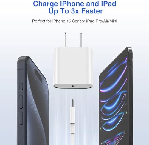 Ultimate USB C Charger for i Phone 16 & 15 – Fast Charging with 10 FT Long USB C to C Cable – Ideal for i Pad Pro 12.9/11 & i Pad Air 5 th – Reliable Power Block for Home & Travel – Enhanced Speed & Compatibility
