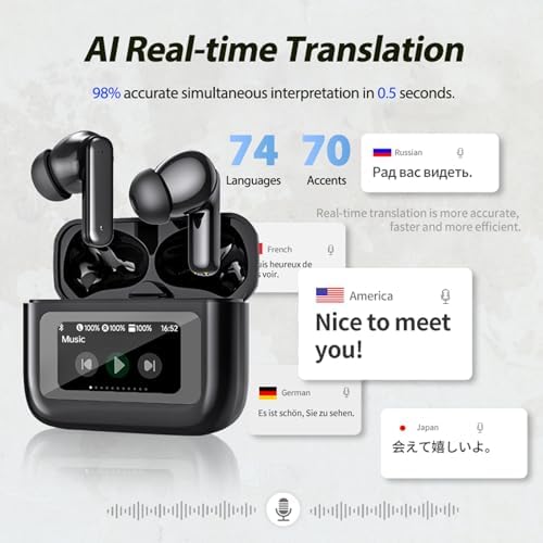 AI-Powered Language Translation Earbuds – Cutting-Edge Bluetooth 5.4 Wireless Headphones with Instant Multilingual Communication, Touch Control for Effortless Conversations, and Advanced Noise Cancellation for Enhanced Travel and Business Experiences – Ideal for Global Explorers and Professionals