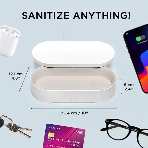 Lexon OBLIO Box: 360° UV-C Phone Sanitizer & Wireless Charger – Fast Qi Charging for Phones, Glasses, Keys, Makeup Brushes – Sleek Black Design for Modern Hygiene and Efficiency