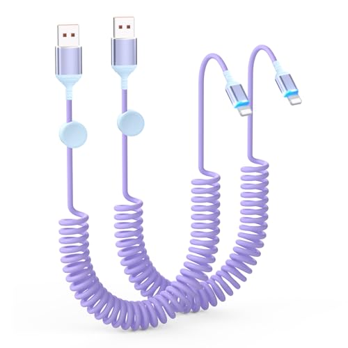 Enhance Your Driving Experience with the 2-Pack 3 FT MFi Certified i Phone Charging Cable for Apple Car Play – Retractable Lightning Cord for i Phone 14/13/12/11, i Pad & Air Pods – Fast Charging & Convenient Storage in Sleek Black