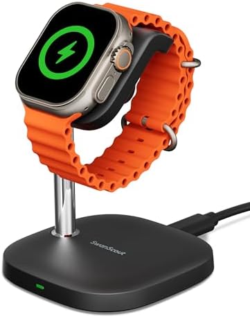 Swan Scout 505 A – Premium High-Speed Charging Dock for Apple Watch and Air Pods – Stylish, Space-Saving Stand Compatible with Series 10/Ultra 2/Ultra/9/8/7/6/5/4/3/SE 2 – Effortless Charging Solution for Home and Office, Ideal for Tech Enthusiasts and Professionals