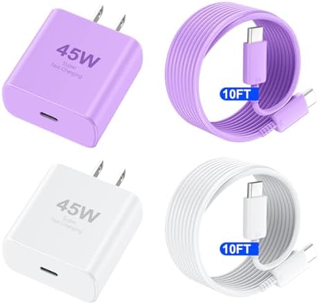 Accelerate Your Power Needs with Our 45 W Ultra-Fast USB-C Charger for Phone 16 Series – Includes a 10 ft Type C Cable in Eye-Catching Purple – Perfectly Crafted for Swift Power Delivery to Phone 16 Pro, Max, Plus & Earlier Models – Unleash Maximum Charging Efficiency and Aesthetic Appeal for Tech Enthusiasts on the Move