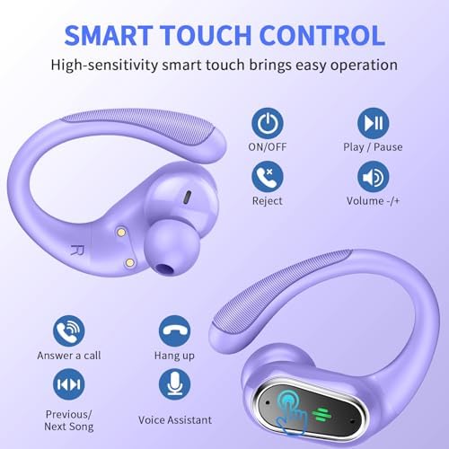 Rolosar Bluetooth 5.4 Sport-Optimized Wireless Earbuds – IP7 Waterproof with Advanced ENC Noise Cancellation, Ergonomic Earhooks for Ultimate Comfort, Dual LED Battery Indicator, 50-Hour Playback – Ideal for Running, Fitness, and Everyday Use