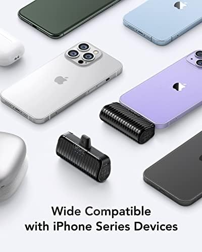 VRURC Mini Portable Charger Duo – Compact 3500 m Ah Power Bank Set with Built-in Cable for i Phone 14/13/12/11/X/8/7/Pro/Max & Air Pods Pro – Lightweight, Sleek Black Design for Effortless On-the-Go Charging & Enhanced Compatibility