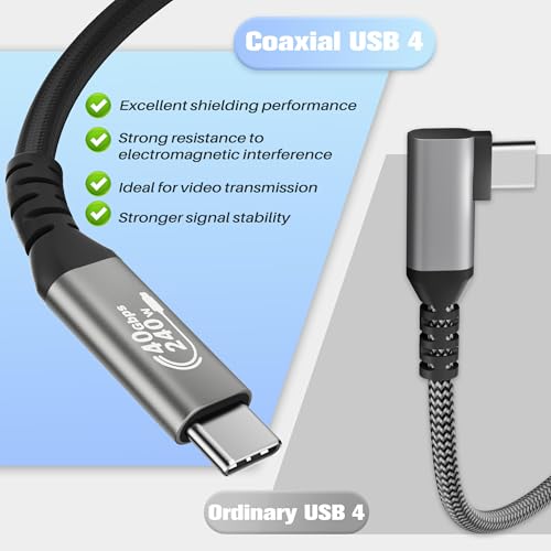 Ultra-Fast Coaxial USB 4 Cable 4 FT with 90-Degree Connector – Experience 40 Gbps Data Transfer, 8 K/5 K Video at 60 Hz, and 240 W Power Delivery – Ideal for Mac Book, i Phone 16/15, SSDs, Thunderbolt 4 & More – Enhanced Durability and Compatibility for Ultimate Performance