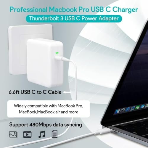 Powerful 100 W Gallium Nitride USB-C Charger for Mac Book Pro & Air – Fast, Efficient Charging for M1, M2, M3, M4 Models and All USB-C Devices – Compact Design with Advanced Safety Features for On-the-Go Professionals