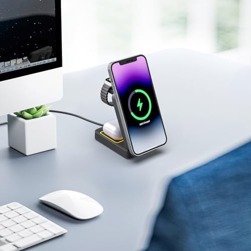 Efficient 3-in-1 Wireless Charging Dock for i Phone 16/15/14, Apple Watch, and Air Pods – Rapid Charge Station with 1.5 M USB Cable in Sleek Black – Streamline Your Charging Experience and Maximize Productivity
