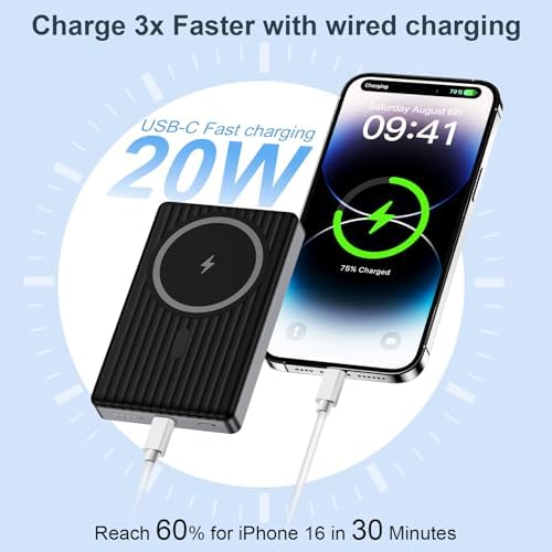 Magnetic Wireless Power Bank 10000 m Ah – Fast Charging Portable Charger for Samsung Galaxy S25/S24/S23/S22/S21 & Google Pixel 9 Pro/8/8 a – 20 W USB-C Battery Pack with Enhanced Magnetic Alignment for Hassle-Free Charging Anytime, Anywhere