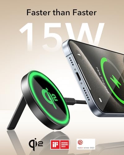 ESR Mag Safe Charger Duo Pack – 15 W Fast Wireless Charging Pad with Qi2 Technology for i Phone 12-16, Galaxy S25, and Air Pods – Superior Magnetic Alignment & Type-C Cable Included – Sleek Black Design for Effortless Charging Convenience