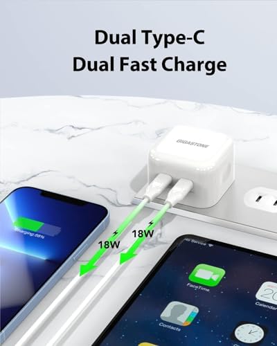 Gigastone Dual-Port 25 W USB-C Wall Charger 2-Pack – Fast Charging Power Adapter for i Phone 16/15/14/13/12 Series | PD 3.0 Technology | Compact Travel Charger for Enhanced Compatibility and Safety Features | Rapid Charging Solution for On-the-Go Users