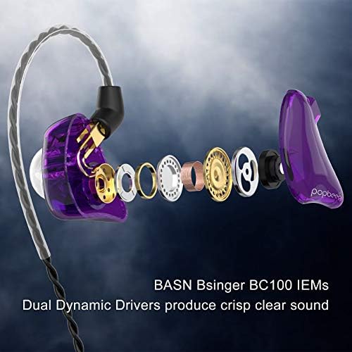 BASN BC100 Brown Dual Dynamic Driver IEM Earphones with Detachable MMCX Cable – Premium Musicians’ In-Ear Monitors for Studio and Live Performance, Enhanced Noise Isolation and Comfort