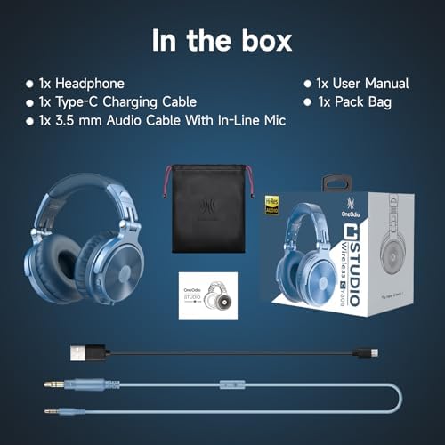 One Odio Studio Pro C Silver Over-Ear Bluetooth Headphones: Immerse Yourself in 110 Hours of Uninterrupted Wireless Audio with High-Performance 50 mm Neodymium Drivers for Rich Deep Bass and Crystal-Clear Sound; Effortlessly Portable Foldable Design Ideal for Travelers, Seamless Compatibility Across PCs, Phones, and Tablets for Ultimate Versatile Listening Experience
