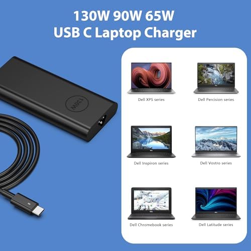 90 W USB-C Power Adapter for Dell Laptops – Ultra-Fast Charging, Slim & Travel-Friendly Design, Compatible with XPS, Latitude, Chromebook & Precision Models – Advanced Safety Mechanisms for Reliable Power On-the-Go