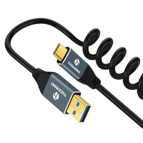 Retractable Coiled USB B to USB C Cable for High-Speed Data Transfer – 5 Gbps Compatibility with Mac, PC, Laptops, MIDI Keyboards, and DJ Controllers – Adjustable Length from 0.75 FT to 3.3 FT for Effortless Connectivity and Organization