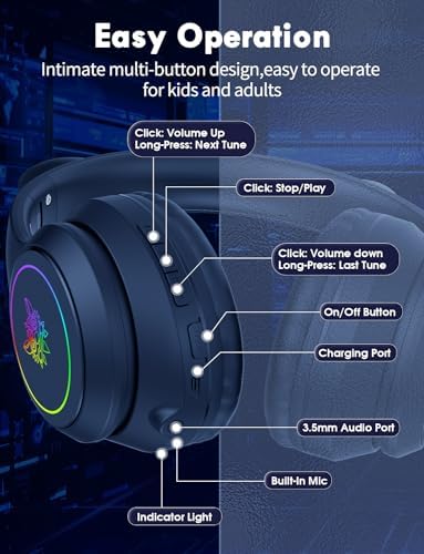 Whimsical Cat Ear Bluetooth Headphones for Kids & Adults – Immersive Hi-Fi Sound, 55-Hour Playtime, LED Light-Up Design, Built-In Microphone, and Universal Compatibility with i Phone, i Pad, Laptop & PC for Ultimate Fun and Comfort