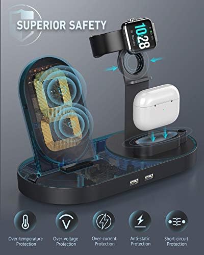 All-in-One 4-in-1 Wireless Charging Station for Apple Devices – Fast Charging Dock with Dual USB Ports for i Phones, Apple Watch & Air Pods – Sleek Design for Home & Office – Enhanced Speed & Compatibility with i Phone 12/13/14/15/16