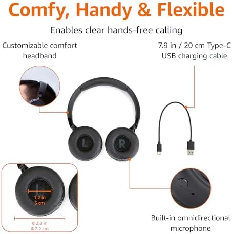 Elevate Your Audio Experience with Amazon Basics Bluetooth Headphones – 35-Hour Battery Life, Collapsible On-Ear Design for Effortless Travel, and Integrated Microphone for Seamless Hands-Free Calling – Exceptional Comfort and Premium Sound Quality for Every Music Enthusiast and Professional