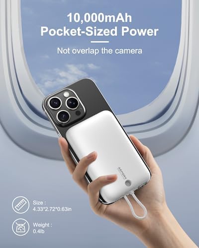 Asper X Mag Safe 10,000 m Ah Portable Power Bank – Dual Charging Solutions with 15 W/22.5 W Fast Charging, Smart LED Power Display, Built-in USB-C Cable & Compact Design for i Phone 16/15/14/13/12 & Galaxy S25 – Ultimate Travel Companion for Efficient Power Management