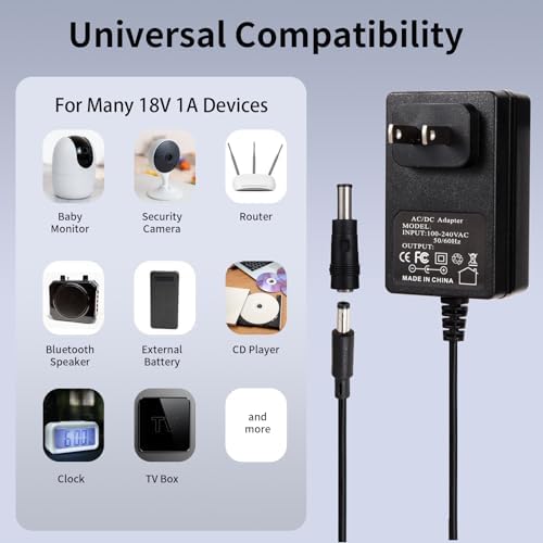 Universal 18 V AC/DC Power Adapter with 8 Interchangeable Jacks – 1 Amp Fast Charging Solution for Diverse Electronics from 100 m A to 1000 m A – Reliable Power Supply for Home, Office, and Travel Needs