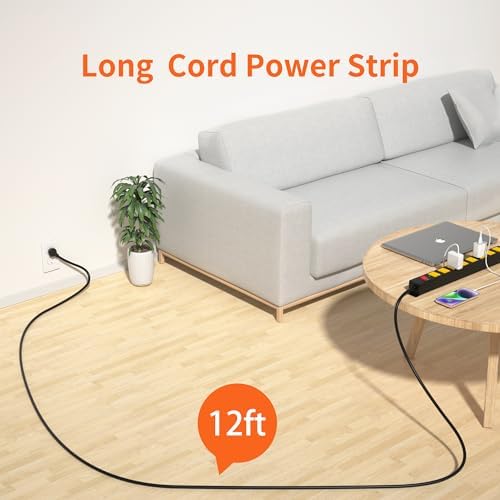 10 FT Heavy Duty 8 Outlet Surge Protector Power Strip with Wall Mount Capability – 2100 Joules of Protection for Home, Office, Garage and Workshop – Versatile, Space-Saving Design with Wide Spaced Outlets for Large Plugs and Electronics