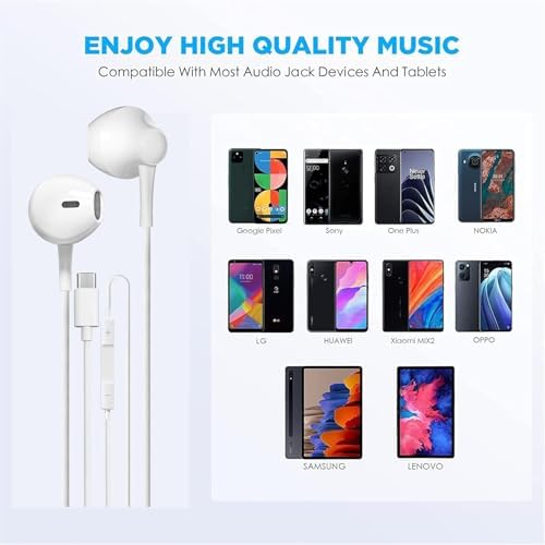 Elevate Your Audio Experience with Premium USB C Earbuds – Ultimate Noise Cancelling Wired Headphones for i Phone 15 and Galaxy Devices, Featuring Built-In Mic & Remote Control for Effortless Calls and Music Management, Exceptional Comfort and Clarity for All-Day Listening – Perfect for Commuters and Audiophiles Alike