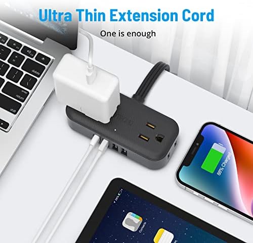 Compact TROND Travel Power Strip with USB Charging Ports – 5 ft Flat Plug Extension Cord for Seamless Device Connectivity in Dorm Rooms and Offices – Essential Travel Adapter for Multiple Outlets and Enhanced Compatibility