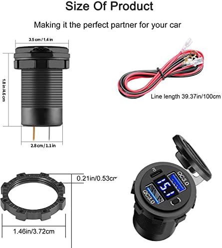 Zennova 12 V Dual USB Quick Charge 3.0 Outlet – 5 Pack Waterproof Car Charger with PD USB-C Port, Integrated Voltmeter, and Power Switch for Cars, Boats, Golf Carts, RVs, and More – Ultimate Charging Solution for All Adventures