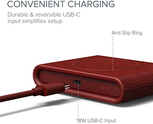 Sleek Ruby i Ottie i ON Qi-Certified Fast Wireless Charging Pad – 7.5 W for i Phone XS Max & 10 W for Samsung Galaxy S10 E, S9 – Compact Charger with USB-C Cable & AC Adapter – Effortless Power Solution for Modern Devices