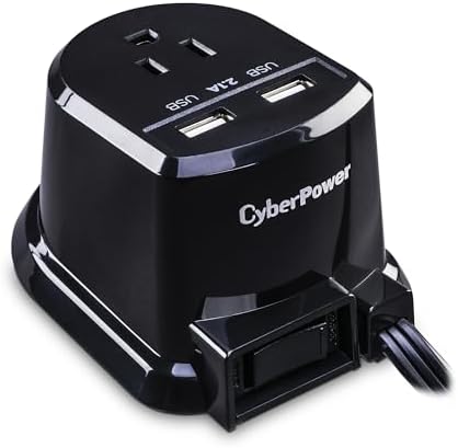 Cyber Power CSP105 U Professional Dual USB Power Station – Fast Charging Desktop Power Strip with Surge Protection for Home & Office Use, Compact Black Design for Enhanced Portability and Device Compatibility