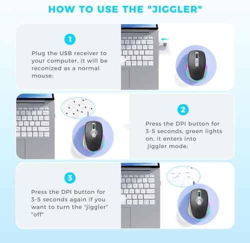 PEIOUS Rechargeable Wireless Mouse with LED – Innovative Jiggler Technology to Keep Your Computer Awake – Sleek Black Design for Optimal Comfort and Productivity