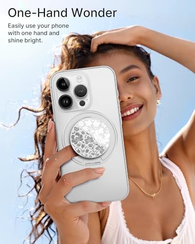 Glamour Pearl Magnetic Phone Grip Holder with Adjustable Kickstand – Ultimate Versatile Smartphone Accessory for i Phone, Android & Kindle – Secure Hands-Free Viewing & Stylish Design – Includes Magnetic Adapter for Effortless Compatibility and Enhanced Usability