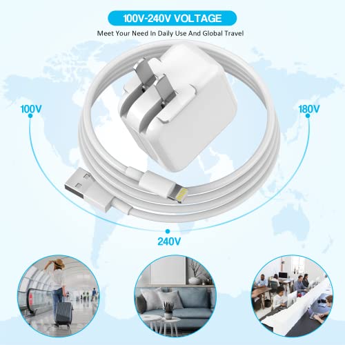Apple MFI Certified 10 FT Lightning Charger for i Pad & i Phone – Fast Charging USB Wall Block with Foldable Plug – Ideal for i Pad 7/8/9, i Pad Air, Mini, Pro – Superior Compatibility & Ultimate Convenience